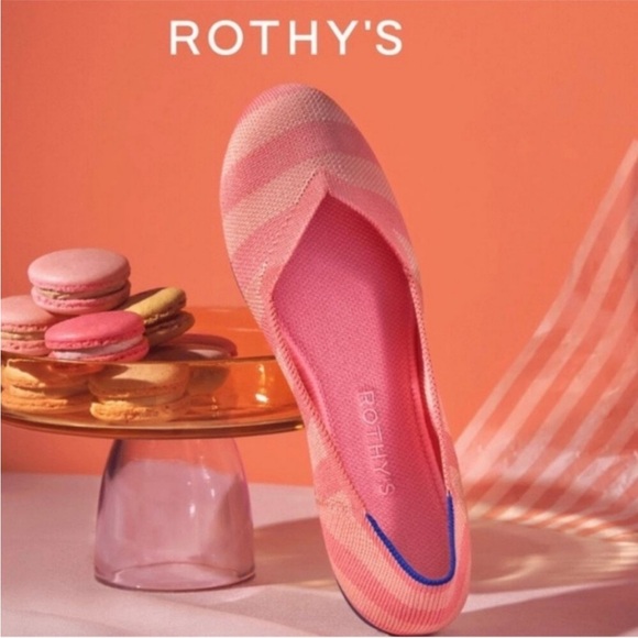 Rothy's Macaron pink stripe flat 9.5 white blue purple shoes - Picture 2 of 6